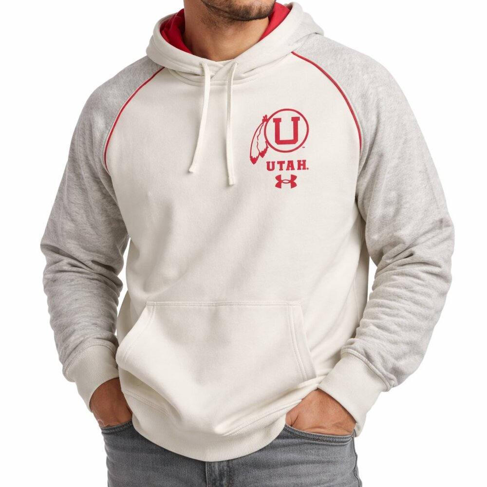 NWT Under Armour Utah Utes Raglan Hoodie Cream 2XL